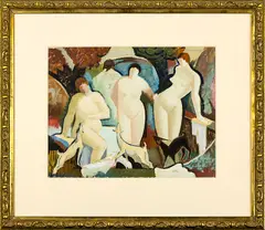 Three Nudes by John Weeks, pastel and oil on paper, sold Apr 2016