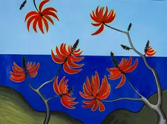 Red Flax Flowers by Don Binney, acrylic on paper, offered Feb 2016