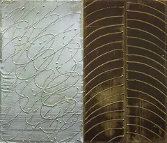 Right on Time by Mervyn Williams, acrylic on canvas, diptych, sold Feb 2016