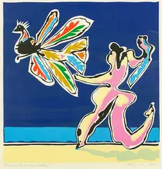 Pat Hanly, Paradise Bird escapes bather, silkscreen print, artist’s proof