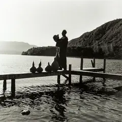 Michael Dunn, Theo with Gourds, Lake Tarawera 1965, gelatin silver print