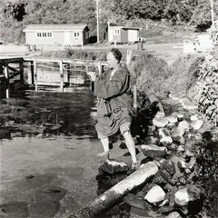 Michael Dunn, Theo Schoon taking a Light Reading, Lake Tarawera, Easter 1965, gelatin silver print