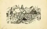 Russell Clark, NZ Listener illustration - Country Church Gathering