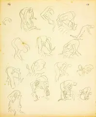 Russell Clark, 4 Farming sketches depicting saleyard, shearing and rural scenes, one entitled Slope of Mt. Cargill and dated 2.9.47