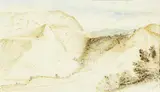 John Kinder, Wairoa near Tarawera, Gully Leading to the Lake, January 1858, graphite, ink and wash over two joined sheets