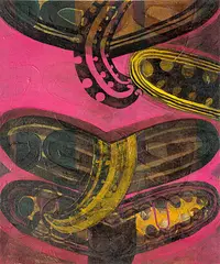 Charlotte Graham, Nau te aroha, naku te aroha, ka ora te iwi, oil and mixed media on canvas
