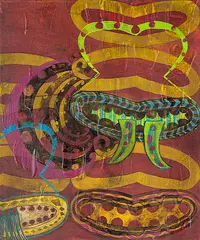 Charlotte Graham, He Rakau Aroha (A History of Love), oil and mixed media on canvas