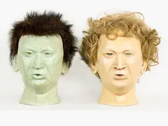 Ronnie van Hout, Hello, Goodbye, plastic, paint, wig and fake-fur wig together with audio components, 2008