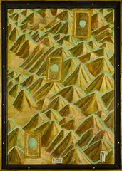 Three Stigmata by Tony Lane, oil paint, gold leaf and composition ornaments on gesso panel, sold Nov 2015