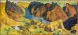 Toss Woollaston, Lake Wakatipu and Environs from Coronet Peak Car Park, oil on board