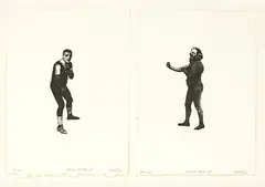 Boxer Monster No. 1 and Monster Boxer No. 2 by Jason Greig, monoprints, A/P (diptych), sold Sep 2015