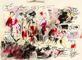 Piera McArthur, Bacchus Imbibing with Heavenly Consort, mixed media on paper