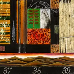 Nicky Foreman, Untitled Landscape Composition, acrylic, oil, varnish and affixed copper on board