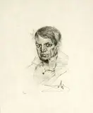 Portrait of Pablo Picasso by Salvador Dalí, etching, 1/100, sold Sep 2015