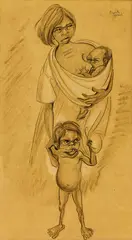 Elizabeth Durack, Untitled (family group), pastel and pencil