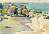 Harry Vye Miller, Untitled – Coastal scene, graphite and watercolour on paper