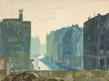 William Alexander Sutton, Untitled – City scene, oil on board