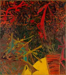 Phillip Trusttum, Garden Series (Orange/Red/Yellow), oil on board