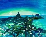 Michael Smither, View of Port with Paritutu Rock, oil on board