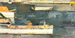 Simon McIntyre, Untitled – Canal Scene, acrylic and oil pastel on paper