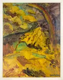 Rainbow in Riwaka by Toss Woollaston, oil on board, 1977, sold Aug 2015