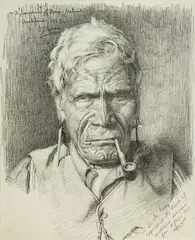 C. F. Goldie, A 'Souvenir' of New Zealand (Portrait of a Maori Smoking), graphite on paper