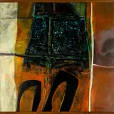 Robert Ellis, Landscape with City and Roads, oil on board