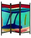 Gretchen Albrecht, Sea Screen No. 1, acrylic on canvas mounted to board in three-fold double sided screen structure