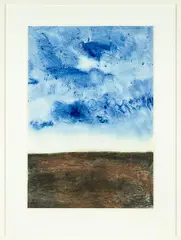Colin McCahon, Kaipara flat with a blue sky, watercolour and oil pastel