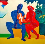 Pat Hanly, Suburban Innocents, oil and enamel on board