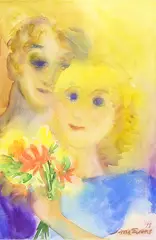Jane Evans, Young Lovers, watercolour and acrylic on paper