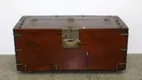 Korean coin chest, with brass escutcheon and fish shaped locking bar