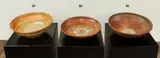 Len Castle, Shino glaze dish, made from Coromandel clay with combed, textured decoration to the well