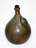 Lawrence Ewing, Bottle vase, with ash glaze, original cork stopper and rope handle