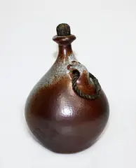 Lawrence Ewing, Bottle vase, with shino glaze, original cork stopper and rope handle