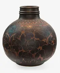 Large floor by Graeme Storm, with brown glaze with carved decoration, sold Mar 2015