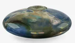 Ray Rogers, Large and impressive stoneware floor vase, with iridescent glaze and fungoid form top