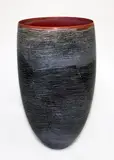 Pippin Drysdale, Large porcelain vase, with linear decoration and purple glazed interior
