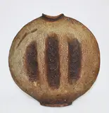Len Castle, Large press moulded discoid vase, with burnt umber pigmented surface