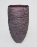 Pippin Drysdale, Large porcelain vase, with linear decoration and purple glazed interior