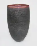 Pippin Drysdale, Large porcelain vase, with linear decoration and purple glazed interior