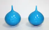 Peter Collis, Two porcelain vases, with spire necks and crackled turquoise glaze