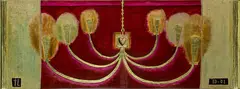 Red Chandelier by Tony Lane, oil, gold leaf and composition ornaments on panel, offered Feb 2015