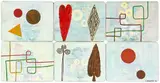Chris Heaphy, Gift, acrylic and oilstick on six cork placemats