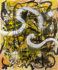 Mushroom Hunter by Peter Robinson, acrylic, ink, enamel, charcoal on canvas (2009), offered Nov 2014