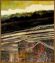 Motorway/City by Robert Ellis, oil on board, sold Nov 2014