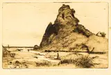 Trevor Lloyd, The Watchman, Karekare, etching