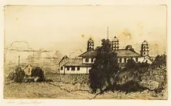 Untitled – Auckland Grammar School by Trevor Lloyd, etching, sold Oct 2014