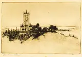 Trevor Lloyd, Clock Tower, Auckland, etching