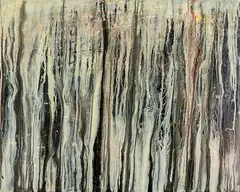 Sally Lush, Run Off over Black Sand Beach I, oil on board